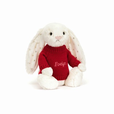 Jellycat Bashful Twinkle Bunny with Red Jumper USA | 17653JZPO